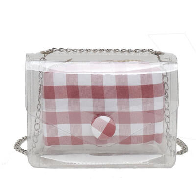 

PVC Transparent Women Mini Crossbody Bag Plaid Clear Shoulder Messenger Bag