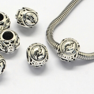 

Alloy European Beads Large Hole Rondelle Beads with ConstellationZodiac Sign Antique Silver Pisces 105x9mm Hole 45mm