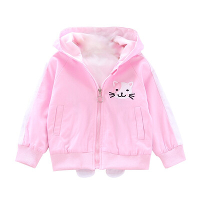

Cute Baby Girl Outerwear Cartoon Cat Print Casual Hoodie Zipper Sweatshirt Kids Coat Outfits Tops