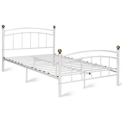 

Queen Size Metal Bed Frame Platform Metal Slat-White