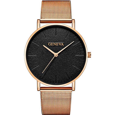 

GENEVA mesh band mens watch new design minimalist male clock stainless steel quartz wristwatch luxury business black watches