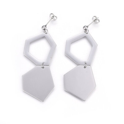 

304 Stainless Steel Stud Earrings Dangle Earrings Stainless Steel Color 61mm 56x26x1mm Pin 08mm