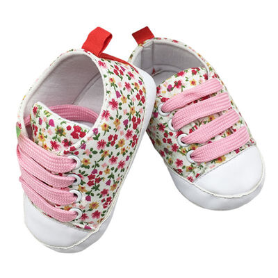 

New Infant Toddler T-tied Soft Soled Anti-slip Newborn Baby Canvas Floral Shoes