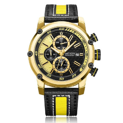 

MEGIR Men Watch Leather Strap Quartz Sport Wristwatch Calendar Fashion Casual Male Watches
