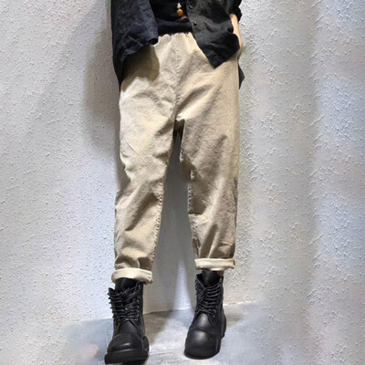

Womens Casual Linen Pants Elastic Waist Tapered Pants Trousers With Pockets