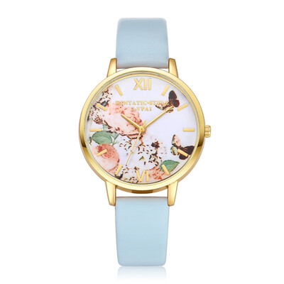 

LVPAI Luxury Leather Women Dress Watches Wristwatch Fashion Flower Butterfly Ladies Bracelet Female Round Clock Quartz Watch 533