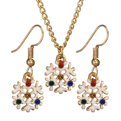 

Fashion Christmas Jewelry Sets Elegant Rhinestone Enamel Snowflake Necklace Earrings Jewellry Set For Women Xmas New Year Gifts