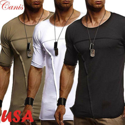 

USA Men Slim Fit Short Sleeve Casual T-Shirt O-Neck Plain Shirt Tops Muscle Tee