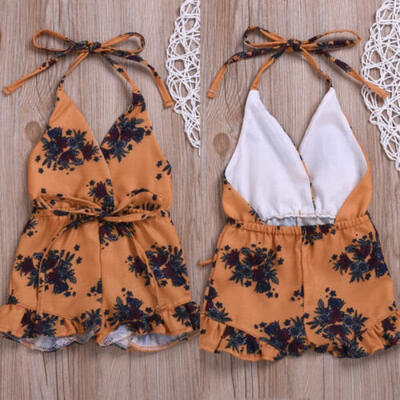 

US Newborn Kids Baby Girls Summer Clothes Floral Romper Strap Jumpsuit Bodysuit