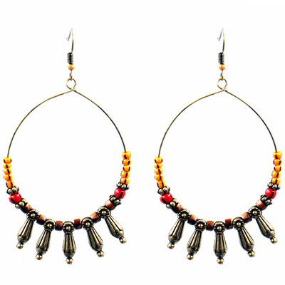 

Bohemia Earrings For Women Ethnic Big Circle Round Hollow Beads Earring Vintage Metal Earing Jewlery