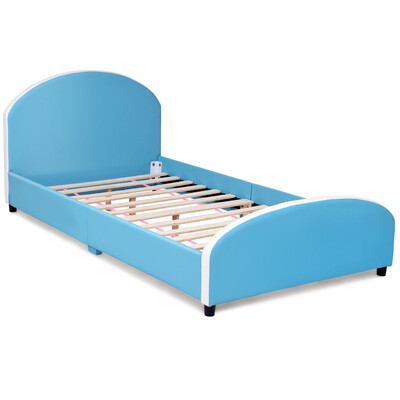 

Kids Children PU Upholstered Platform Wooden Princess Bed