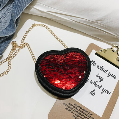 

Children Handbag Fashion Girls Kids Cute Casual Retro Heart Shape Sequins Design Cross-body PU Shoulder Messenger 2019 Bag