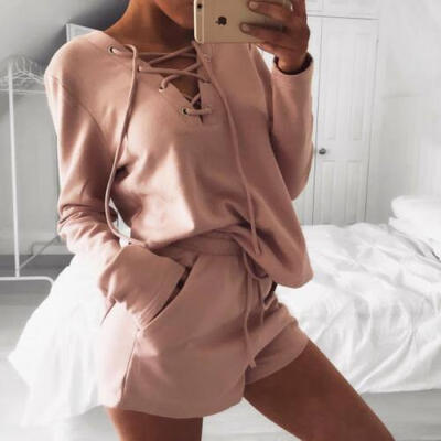 

2Pcs Women Lady Tracksuit Hoodies Sweatshirt Pants Sets Sport Wear Casual Suit