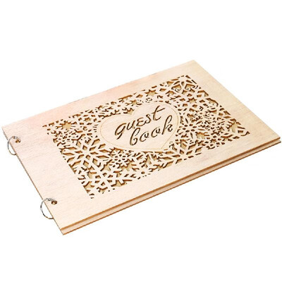 

Handiness Hollowed-Out Shape Wooden Creative Decoration Wedding Supplies 20 Pages Notebook Guest Book