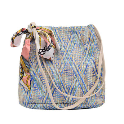 

Women Straw Bag For Girl Scarves Rattan Woven Shoulder Messenger Bags Summer Beach Handbag Lady Tote T10