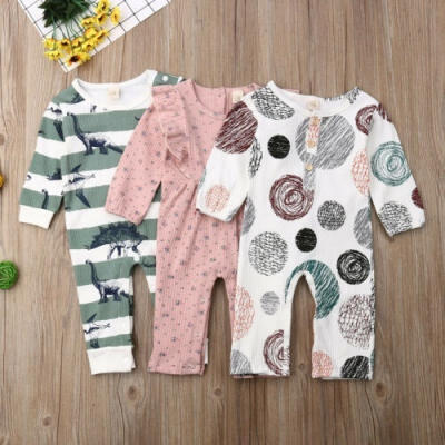 

2019 Newborn Baby Girls Autumn Pit Print Romper Jumpsuit Bodysuit Clothes Outfits