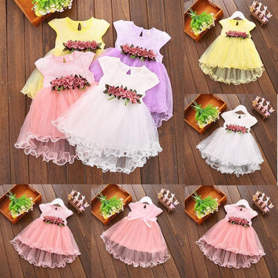 

Fashion Summer Baby Girls Floral Lace Sleeveless Princess Party Wedding Tulle Dresses 0-3Y