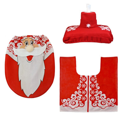 

3Pcs Santa Claus Toilet Lid Pads Seat Cover Non Slip Bathroom Feet Rug Water Tank Covers Set Christmas Decor