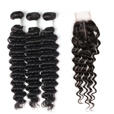 

Allove 8A Brazilian Deep Wave Hair Bundles 3pcs with 24 Closure