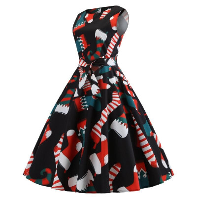 

2018 cross-border explosions Christmas womens Europe&the United States Heben wind sleeveless printing waist large swing skirt