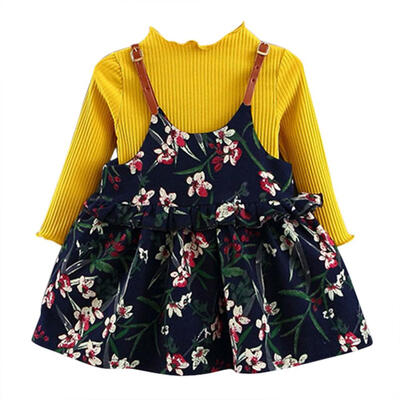 

Girls Long Sleeve Dress Baby Girl floral Strip Dress High Collar Shirt Girl Autumn Dress Children Clothes