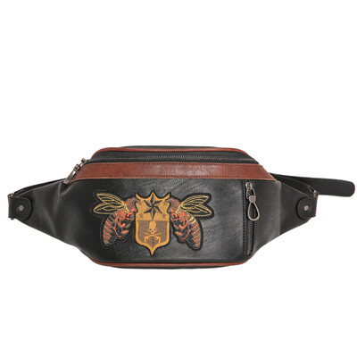 

Original design embroidered pattern chest bag male&female street leather small chest bag Korean version chest waist bag