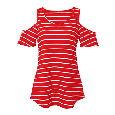 

Women Summer Short Sleeve Sexy Off Shoulder T-Shirt Women Casual Tops Female O-Neck Striped T Shirt feminino camisa