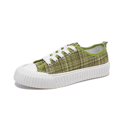 

Former Student Soft Girls Summer Korean Version Fashion Plaid Canvas Shoes Flat soled Single Shoes for Women