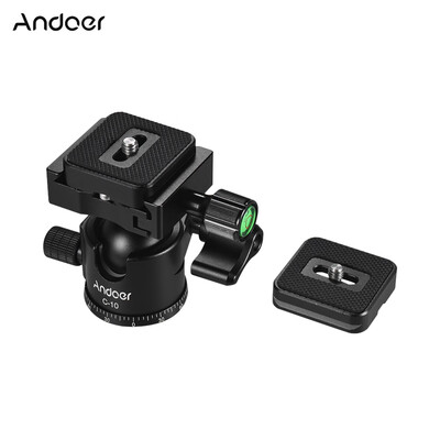

Andoer C-10 Aluminum Alloy Camera Tripod Ball Head Mini Ballhead Low Center of Gravity 1pc Spare Quick Release Plate for Canon Ni