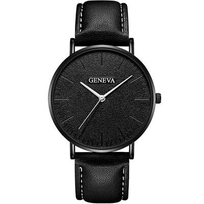 

2018 GENEVA Watch Fashion Mens Leather Band Stainless Steel Quartz Wristwatch Luxury Minimalist Slim Black Watches Hot Sale