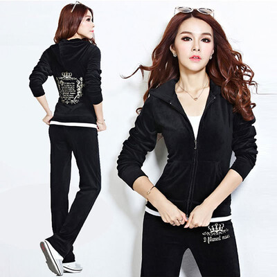 

2018 spring&autumn new winter gold silk velvet show thin fashionable leisure running sport two-piece suit female