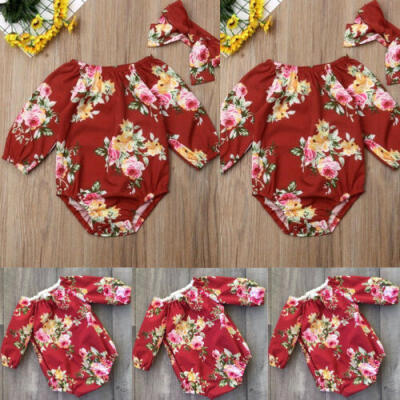 

Cute Newborn Baby Girls Flower Romper Bodysuit Jumpsuit Headband Outfits Clothes