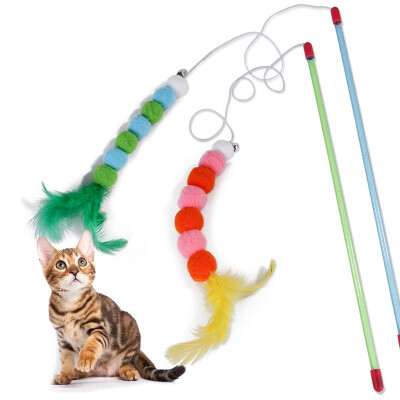 

Pet Colorful Feather 31cm Funny Cat Stick toy Cat Teaser Wand Kitten Interactive Fun Toy for Cats Inspire Wildness of Hunting