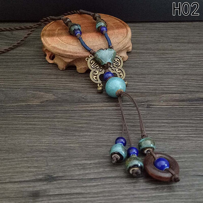 

New Bohemia Style Jewelry Antique Gold And Red Color Ceramics Beads Ethnic Long Necklace For Women Statement Jewelry