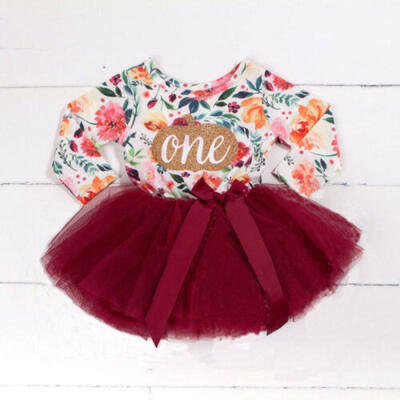 

Newborn Toddler Baby Girl Floral Tops Romper Tulle Skirt Dress Outfit Clothes US