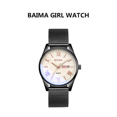 

Korean fashion leisure simple belt womens watch waterproof double date student quartz watch woman