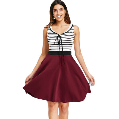 

Sleeveless Striped Panel Fit&Flare Dress