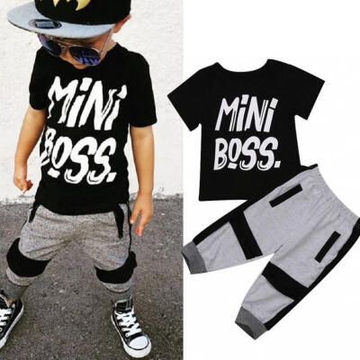 

2Pcs Toddler Kids Baby Boy Mini Boss T-shirt Tops Pants Harem Outfits Set Clothes 1-6T