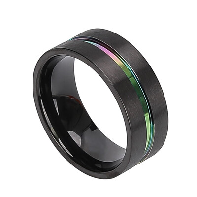 

Stainless Steel Ring Black Gold Filled Blue Sapphire Wedding Ring Jewelry Anniversary Proposal Gift