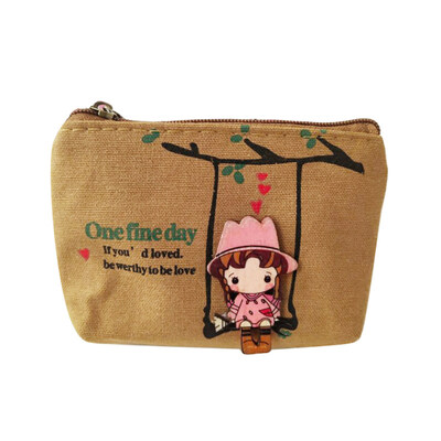 

Cartoon Swing Girl Canvas Mini Wallet Coins Money Purse Keys Holder Clutch Bag