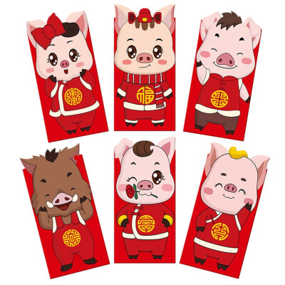 

Chinese Year Red Pocket The Year of the Pig Red Envelopes for Kids Elder Lucky Gifts Year Pictures Red Pockets 6pcsSet