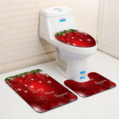 

Siaonvr 3PCS Fancy Santa Toilet Seat Cover&Rug Bathroom Set Christmas Decor