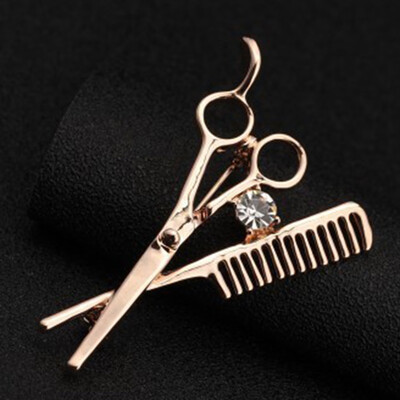

Chic Gift Crystal Unisex Comb Scissors Barber Tools Corsage Costume Brooch