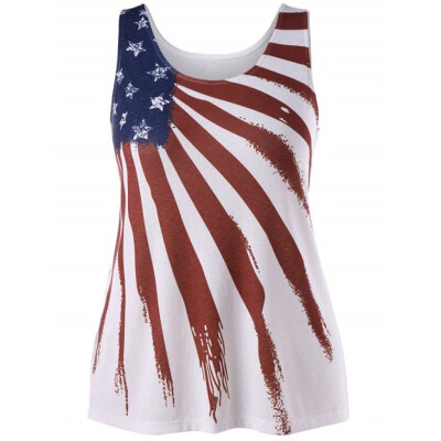 

Nomeni Womens Sleeveless Striped Star American Flag Print Back Ripped Tank Top