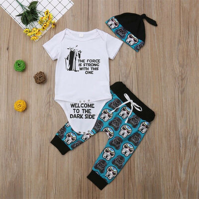 

Newborn Infant Baby Boy Girl Star Wars Tops Romper Pants Hat Outfits Set Clothes
