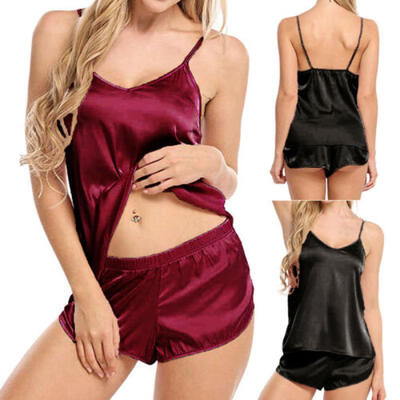 

Hot Women Sexy Lingerie Satin Vest Babydoll Nightwear Sleepwear Pajamas Set -XL