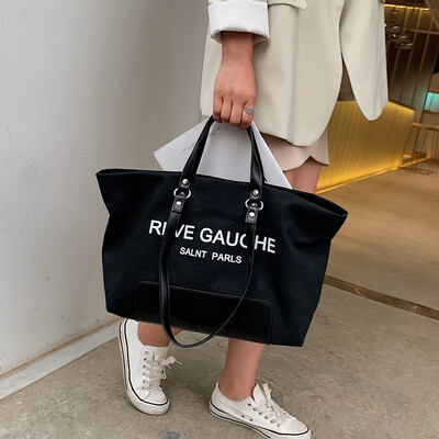 

Net red fashion canvas bag handbag 2019 new foreign air shoulder bag summer small fresh trend shopping big bag