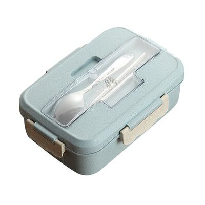 

1000ml 3 Compartments Lunch Box with Airtight Lids Cutlery Wheat Straw Bento Food Container for Kids Adults