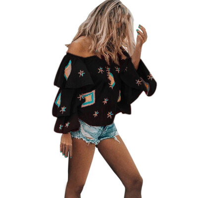 

Nomeni Women Casual Floral Print Blouse Long Sleeve Loose Top Shirt Tee