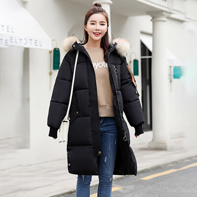 

JOY OF JOY 2018 winter new Korean version of the cotton womens long section Korean version bf over the knee ins thick large fur collar cotton clothing female JWMF189357 black M
